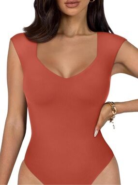 ReoRia Red Sleeveless V-Neck Bodysuit